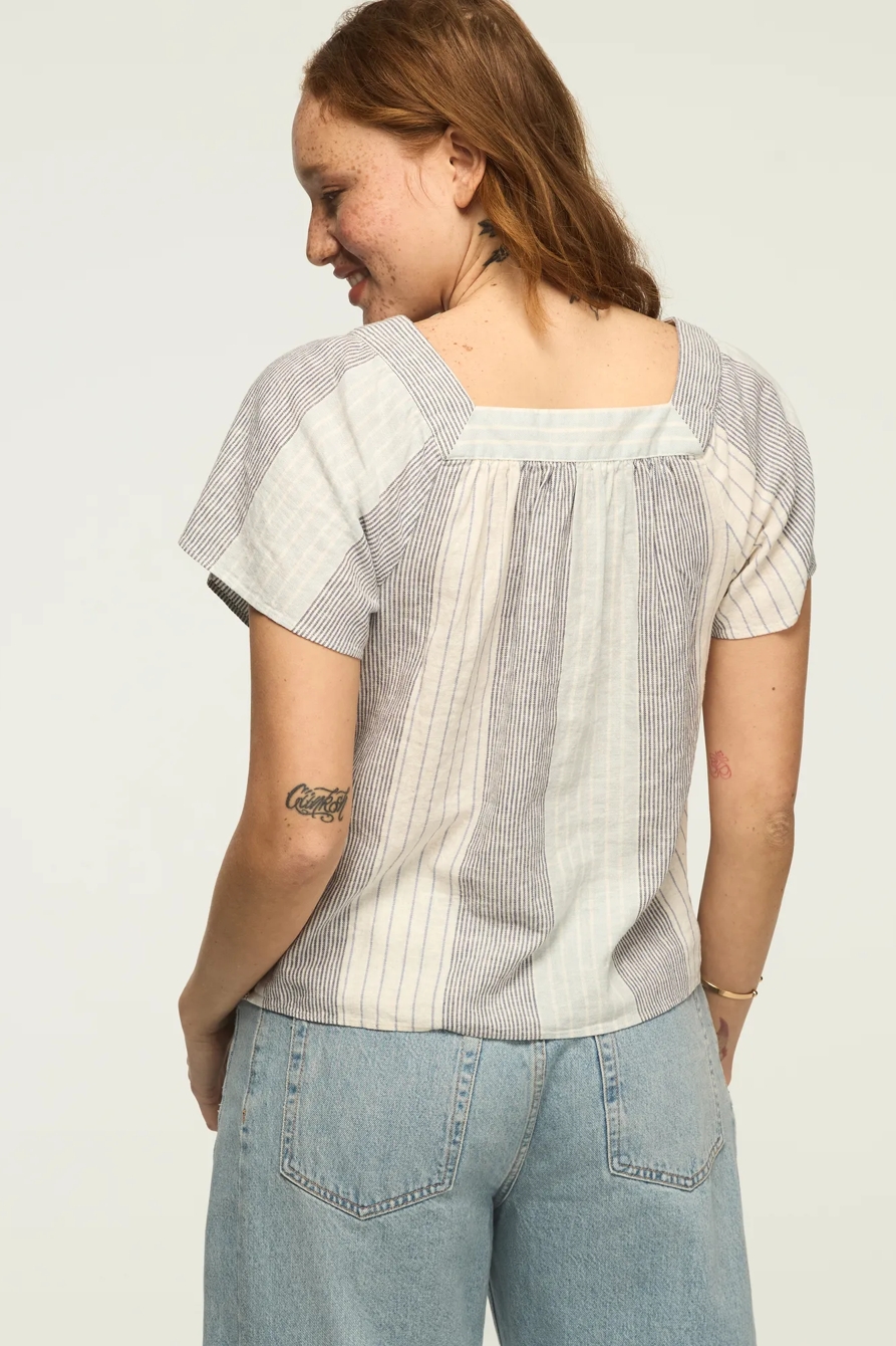 SQUARE NECK STRIPED EMBROIDERED TOP, image 3