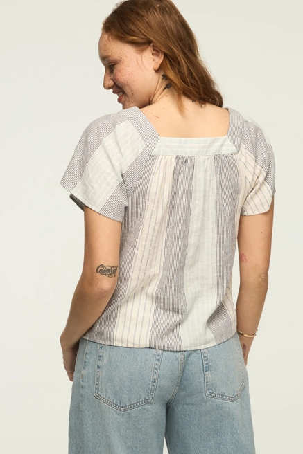 SQUARE NECK STRIPED EMBROIDERED TOP, image 3