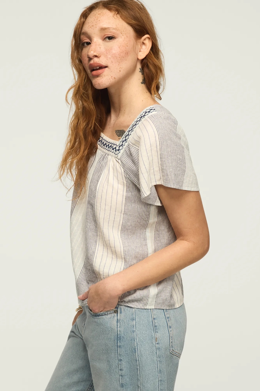 SQUARE NECK STRIPED EMBROIDERED TOP, image 4