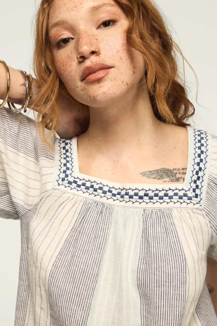 SQUARE NECK STRIPED EMBROIDERED TOP, image 5