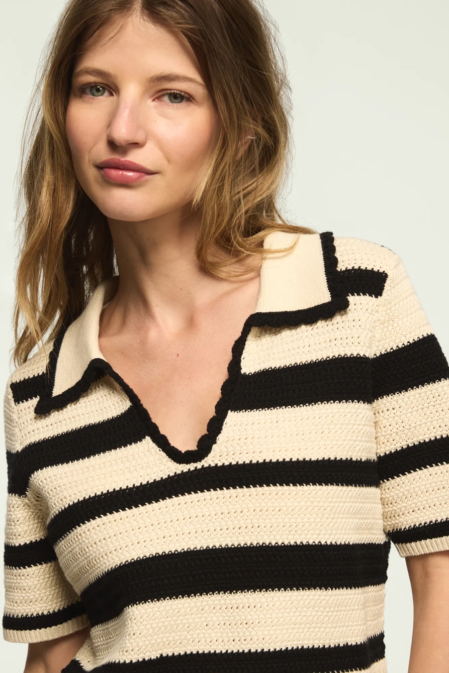 CROCHET STRIPED POLO SWEATER, image 2