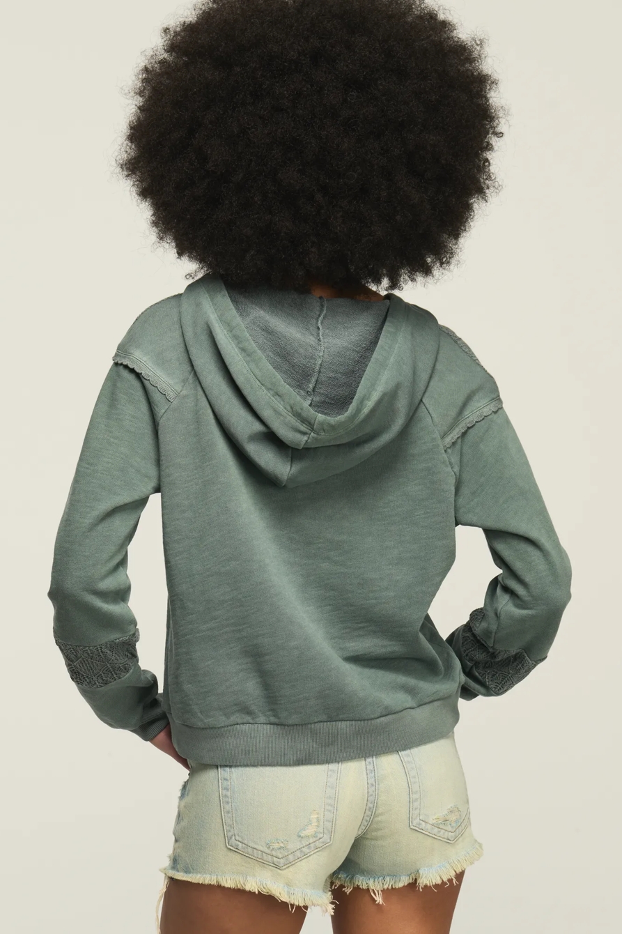 CROCHET YOKE FLEECE HOODIE, image 3