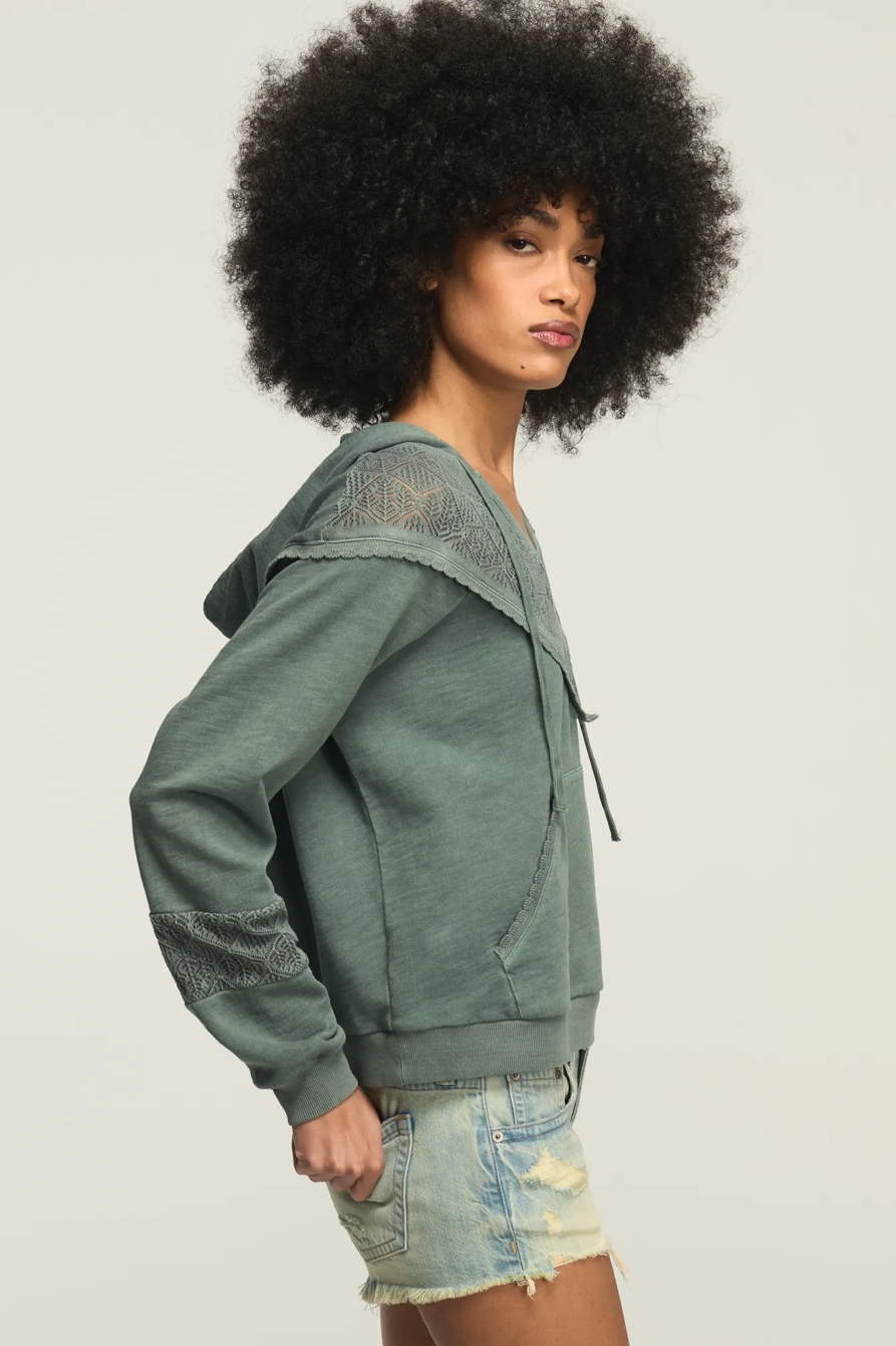 CROCHET YOKE FLEECE HOODIE, image 4