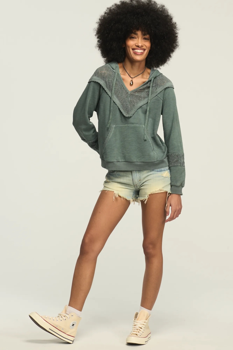 CROCHET YOKE FLEECE HOODIE, image 5