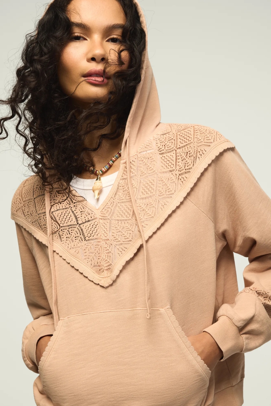 CROCHET YOKE FLEECE HOODIE, image 2