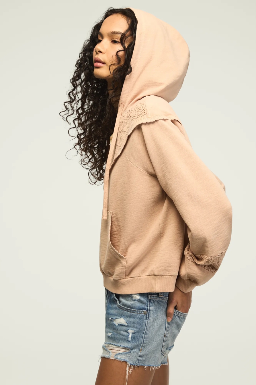 CROCHET YOKE FLEECE HOODIE, image 4