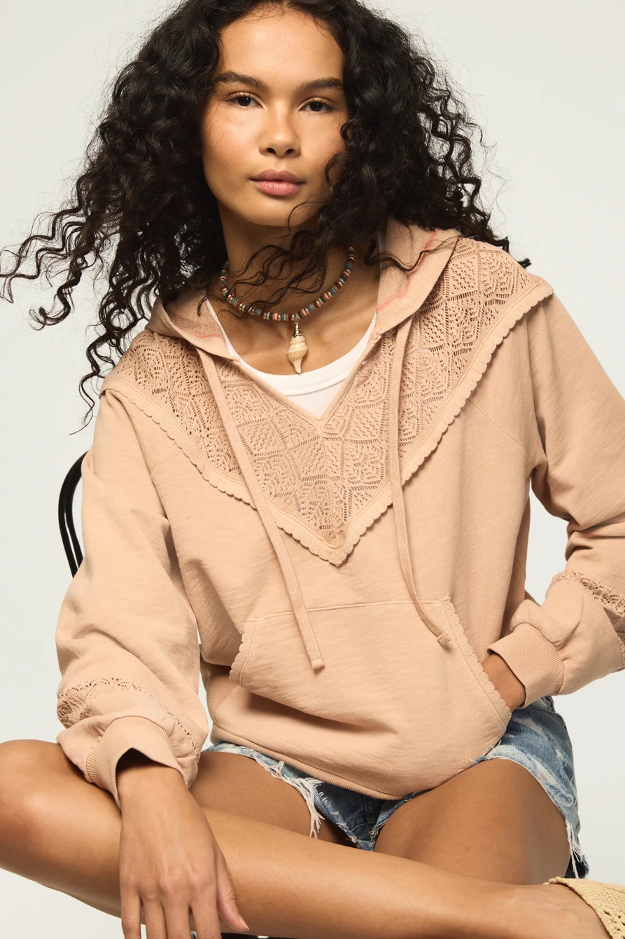 CROCHET YOKE FLEECE HOODIE, image 5