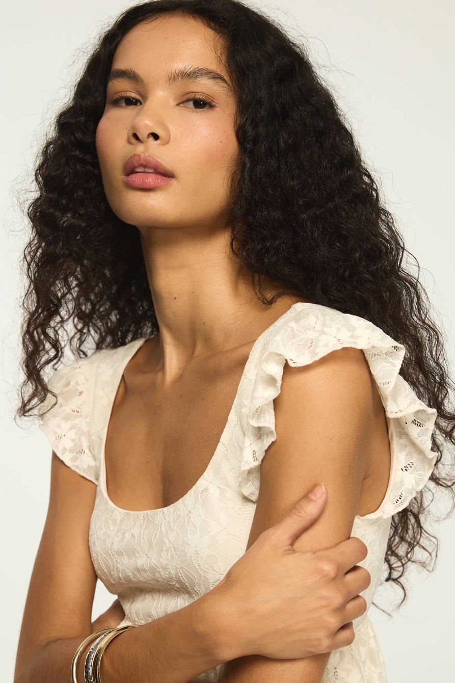 LACE FLUTTER SLEEVE TOP, image 5