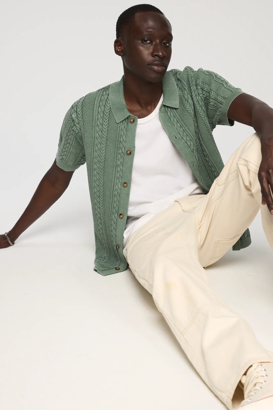 FISHERMAN CABLE BUTTON DOWN SWEATER, image 5