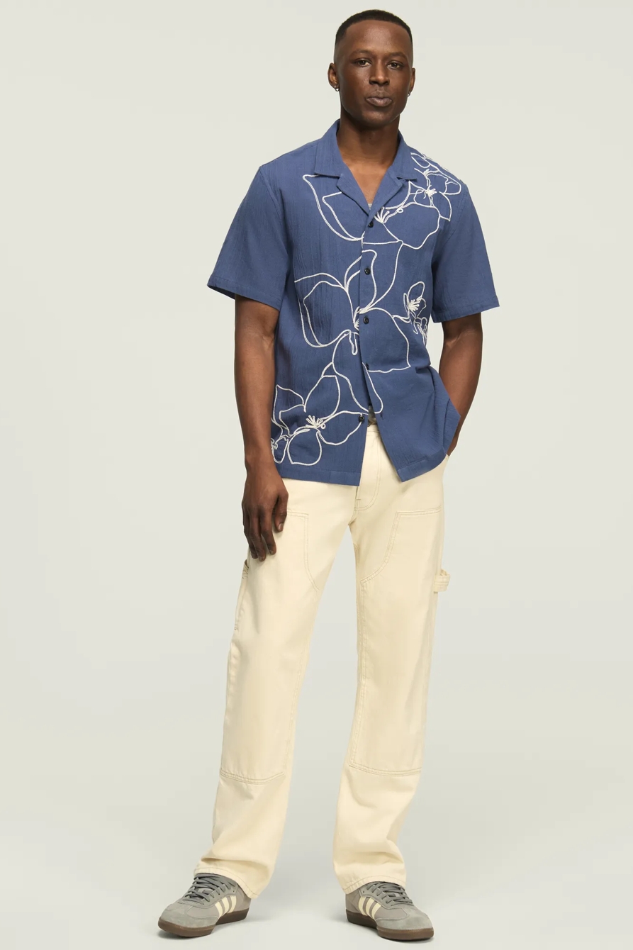 SHORT SLEEVE FLORAL EMBROIDERY CAMP COLLAR SHIRT, image 5