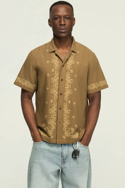 SHORT SLEEVE BANDANA EYELET CAMP COLLAR SHIRT, image 1