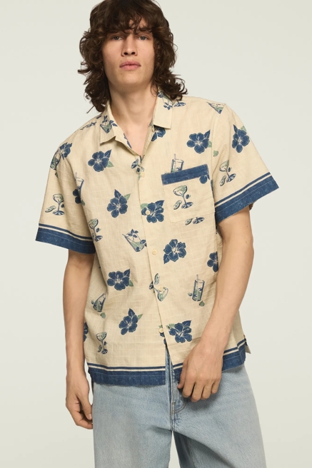 SHORT SLEEVE PRINTED CAMP COLLAR SHIRT, image 1