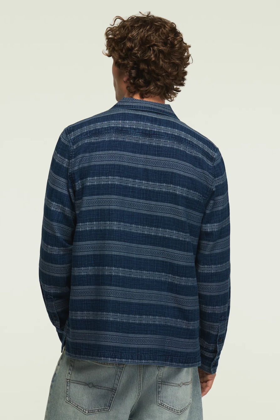LONG SLEEVE INDIGO JACQUARD CAMP COLLAR SHIRT, image 3