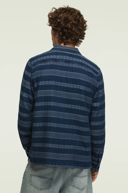 LONG SLEEVE INDIGO JACQUARD CAMP COLLAR SHIRT, image 3