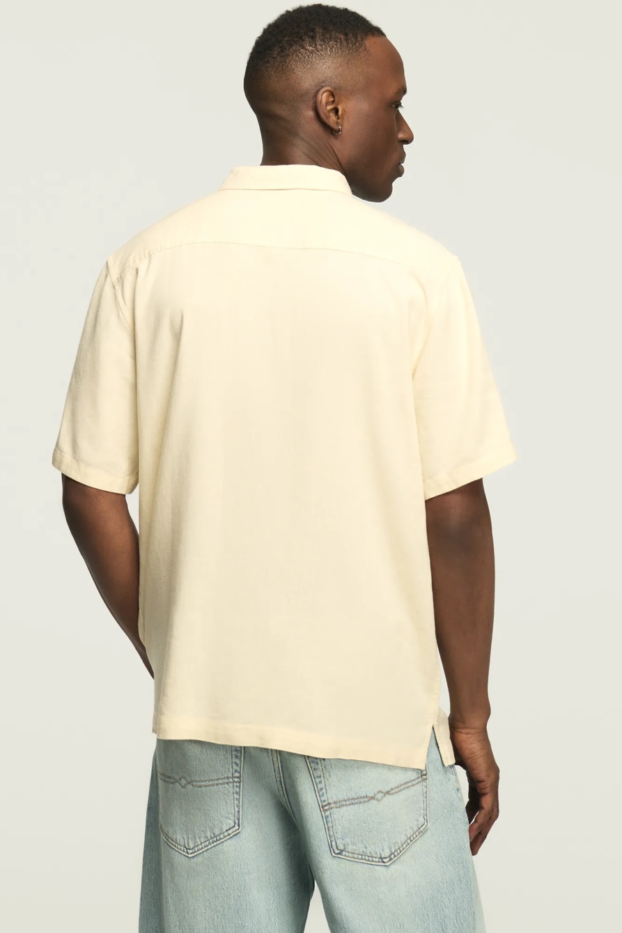 SHORT SLEEVE CROSS STITCH CAMP COLLAR SHIRT, image 3