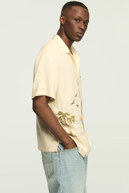 SHORT SLEEVE CROSS STITCH CAMP COLLAR SHIRT, image 4