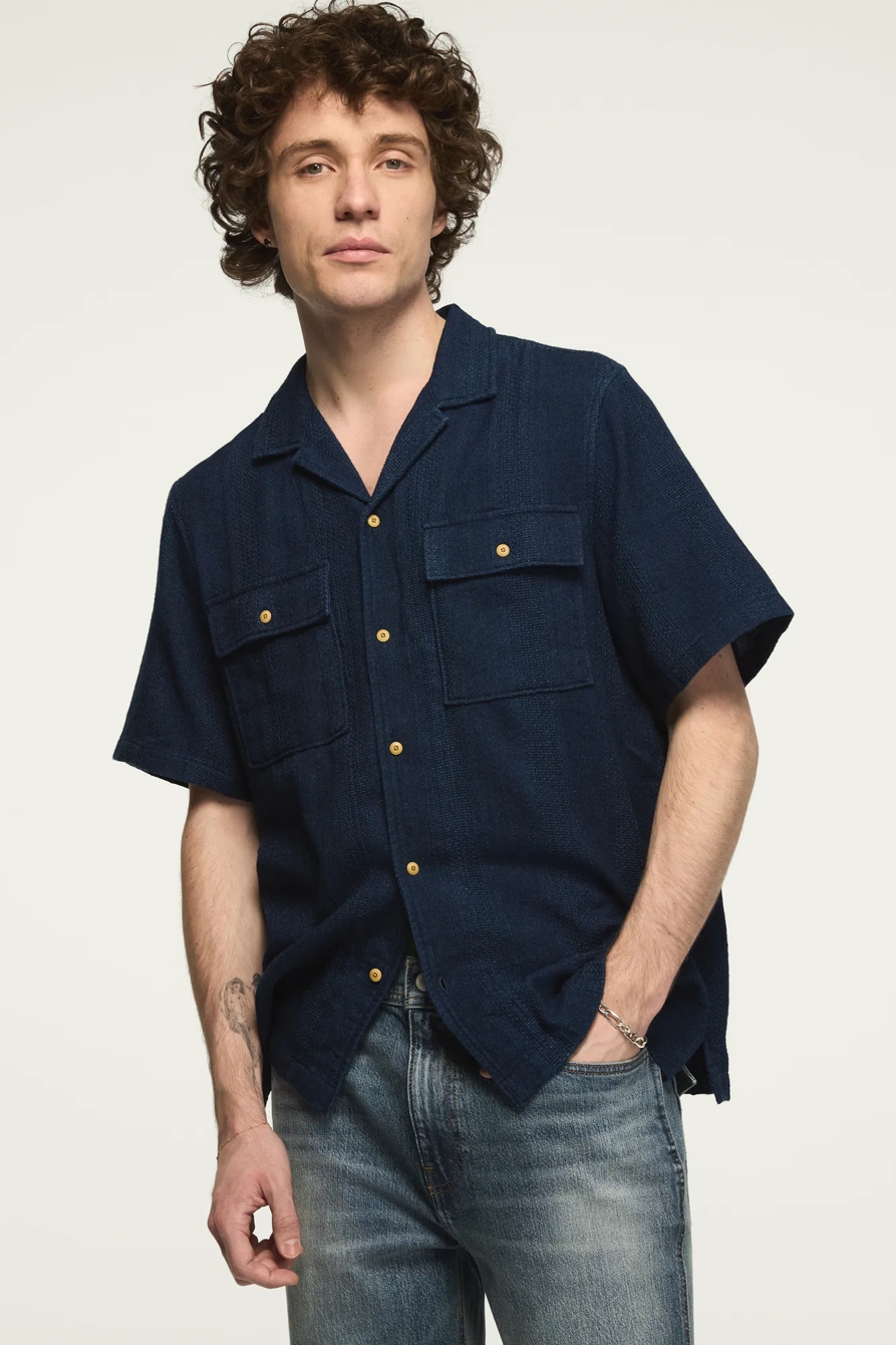 SHORT SLEEVE TEXTURED INDIGO SHIRT, image 2