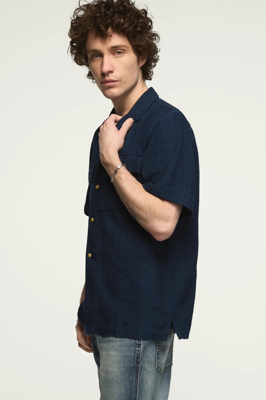 SHORT SLEEVE TEXTURED INDIGO SHIRT, image 4
