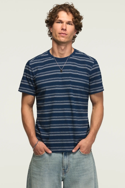 INDIGO STRIPE CREW ONE POCKET TEE, image 1