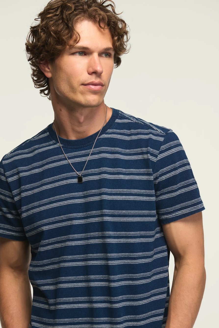 INDIGO STRIPE CREW ONE POCKET TEE, image 2