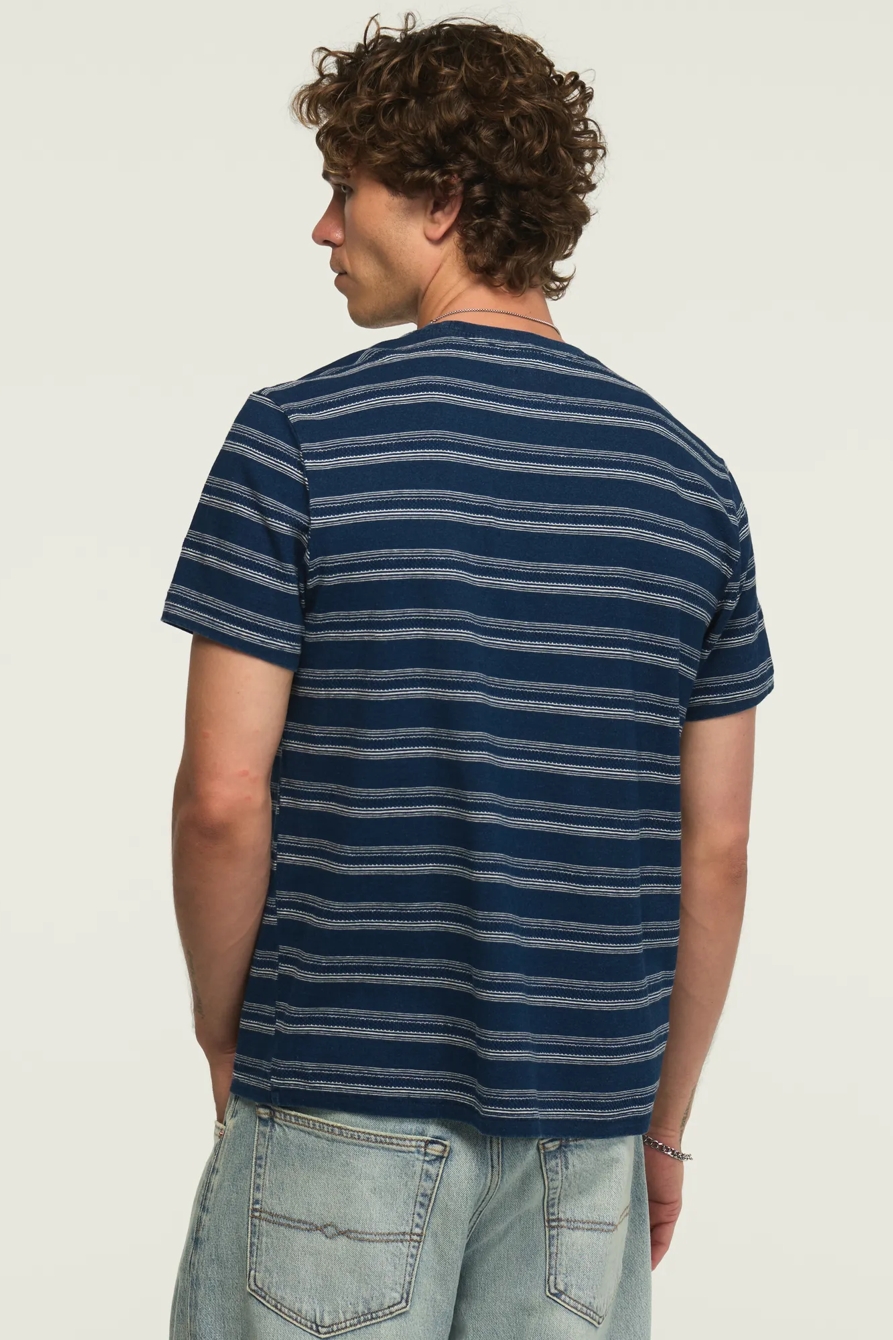 INDIGO STRIPE CREW ONE POCKET TEE, image 3