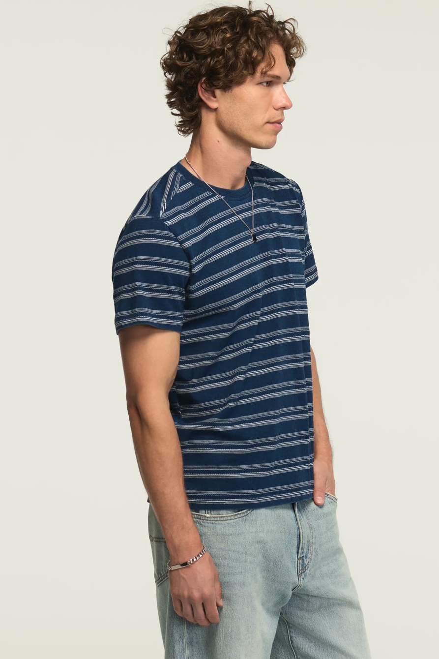 INDIGO STRIPE CREW ONE POCKET TEE, image 4