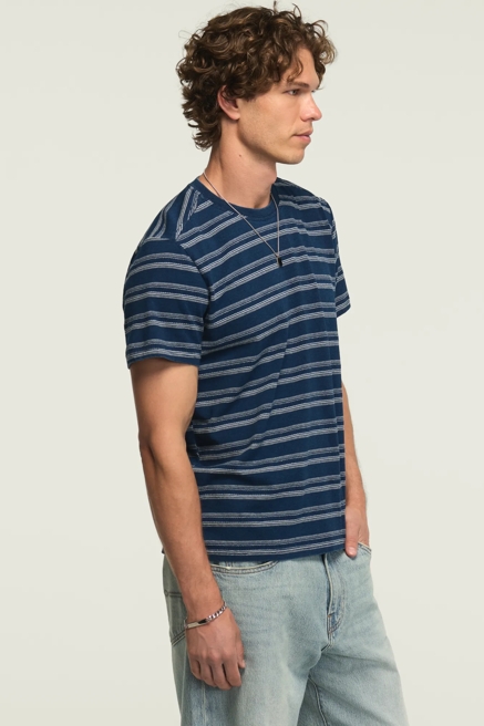 INDIGO STRIPE CREW ONE POCKET TEE, image 4
