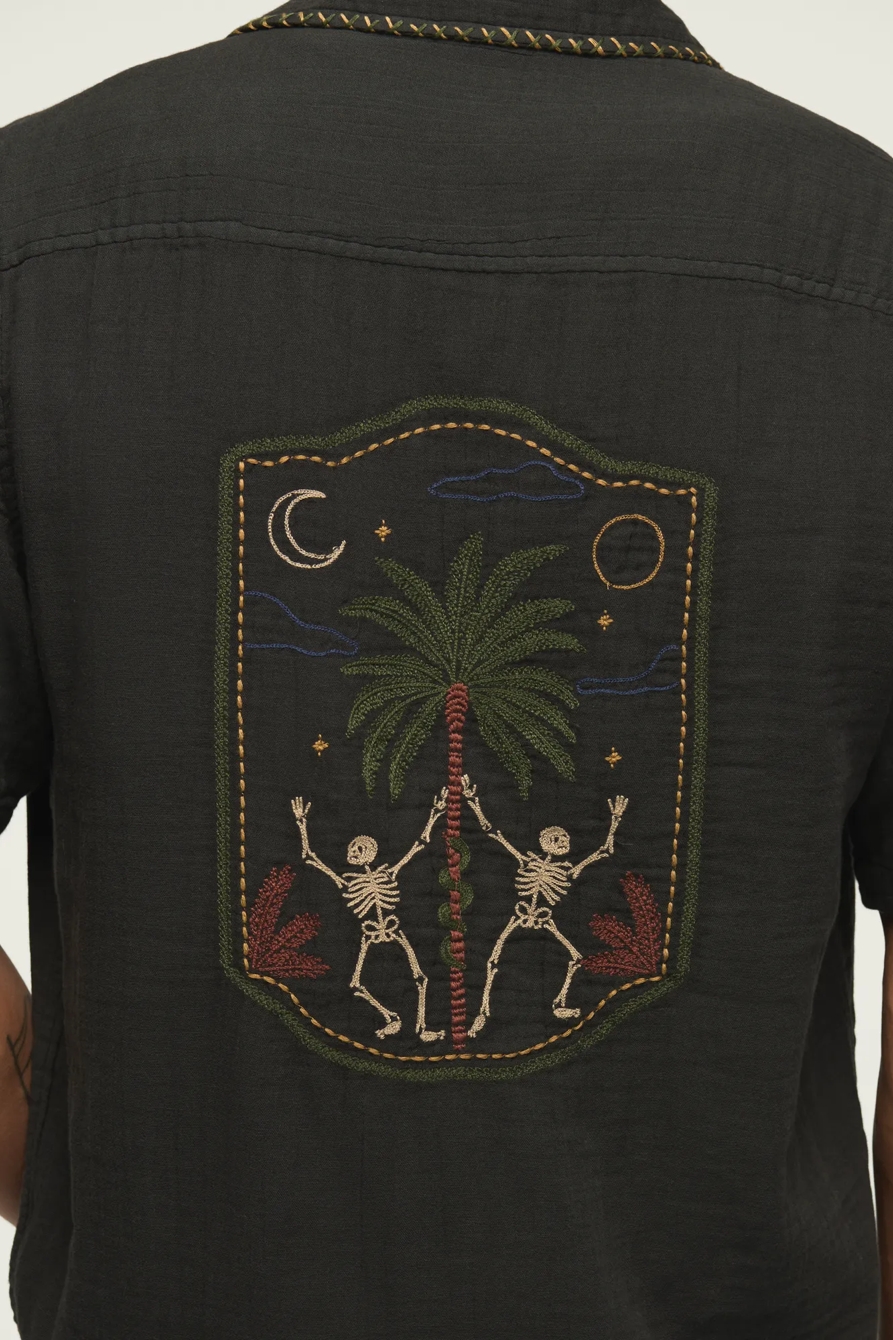 SHORT SLEEVE EMBROIDERED GAUZE CAMP COLLAR SHIRT, image 3
