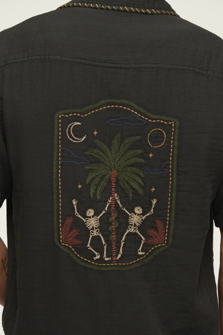 SHORT SLEEVE EMBROIDERED GAUZE CAMP COLLAR SHIRT, image 3