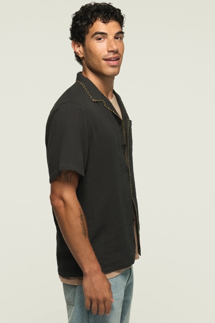 SHORT SLEEVE EMBROIDERED GAUZE CAMP COLLAR SHIRT, image 4