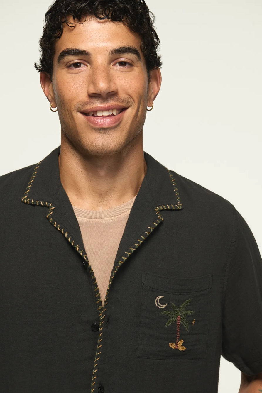 SHORT SLEEVE EMBROIDERED GAUZE CAMP COLLAR SHIRT, image 5