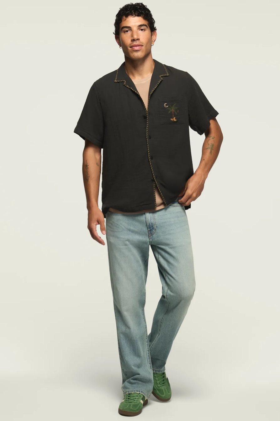 SHORT SLEEVE EMBROIDERED GAUZE CAMP COLLAR SHIRT, image 6