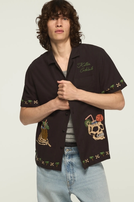 SHORT SLEEVE EMBROIDERED CAMP COLLAR SHIRT, image 1
