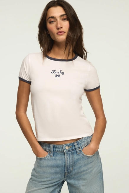 LUCKY BOW CROP RINGER TEE, image 1