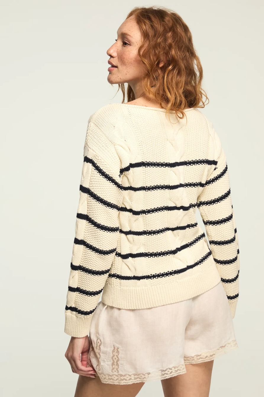 STRIPED CABLE CREW NECK SWEATER, image 3