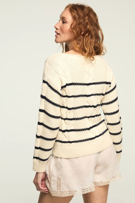 STRIPED CABLE CREW NECK SWEATER, image 3