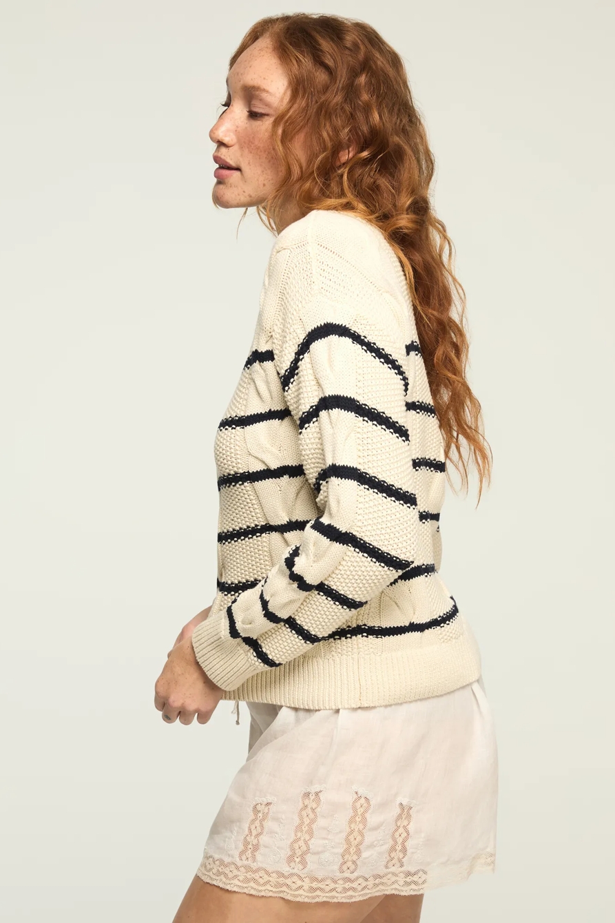 STRIPED CABLE CREW NECK SWEATER, image 4