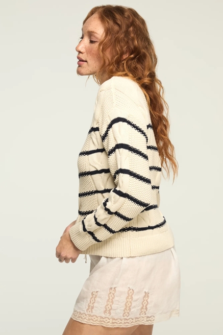 STRIPED CABLE CREW NECK SWEATER, image 4