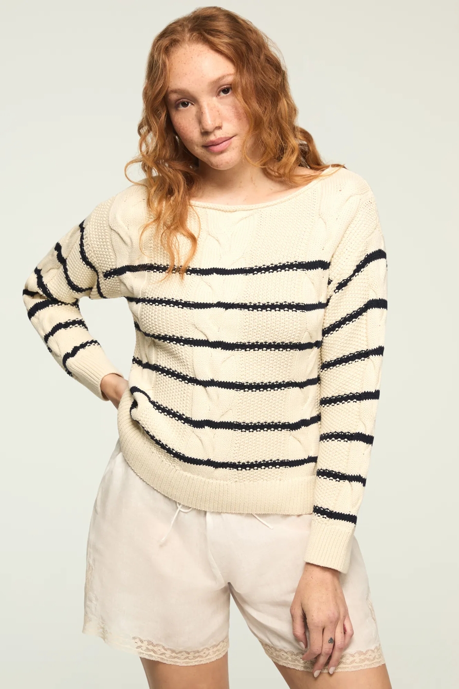 STRIPED CABLE CREW NECK SWEATER, image 5