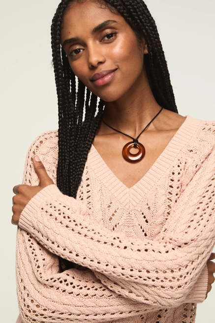 OPEN CABLE V NECK SWEATER, image 2