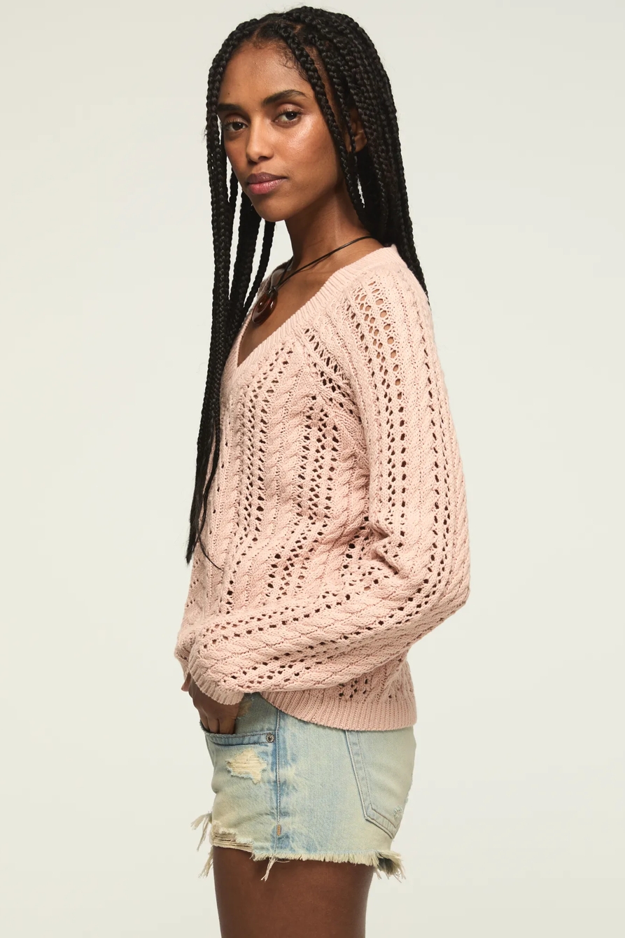 OPEN CABLE V NECK SWEATER, image 4