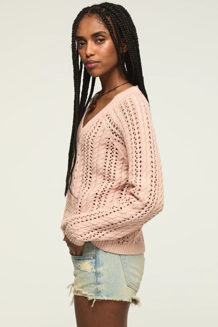 OPEN CABLE V NECK SWEATER, image 4
