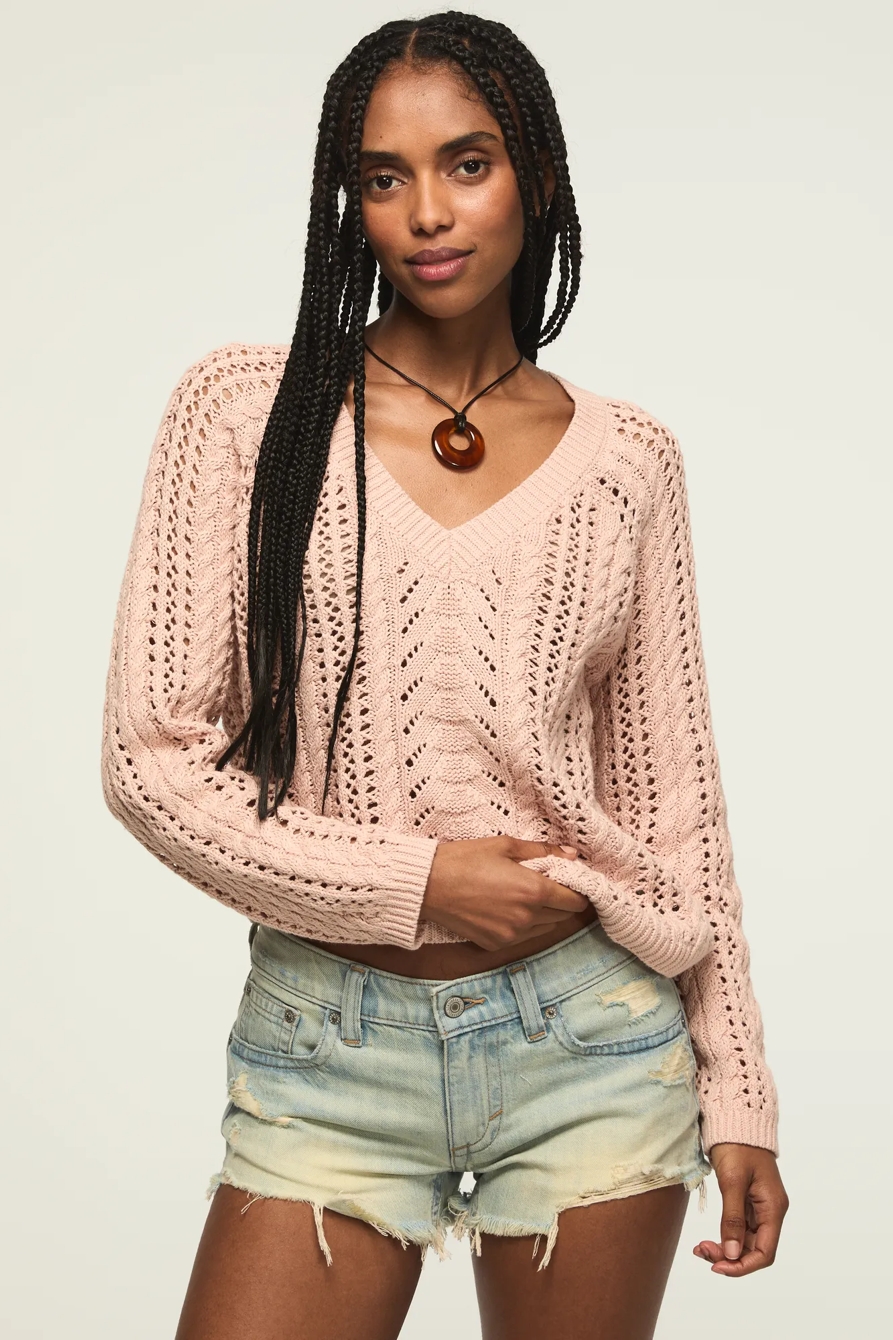 OPEN CABLE V NECK SWEATER, image 5