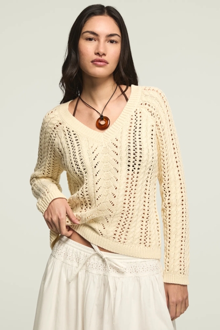 OPEN CABLE V NECK SWEATER, image 1