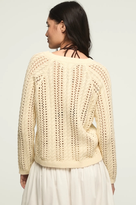 OPEN CABLE V NECK SWEATER, image 3