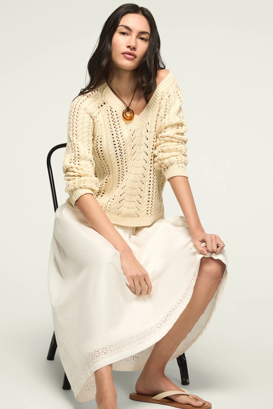 OPEN CABLE V NECK SWEATER, image 5