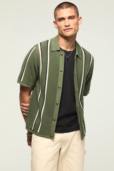 STRIPE BUTTON FRONT SWEATER, image 1