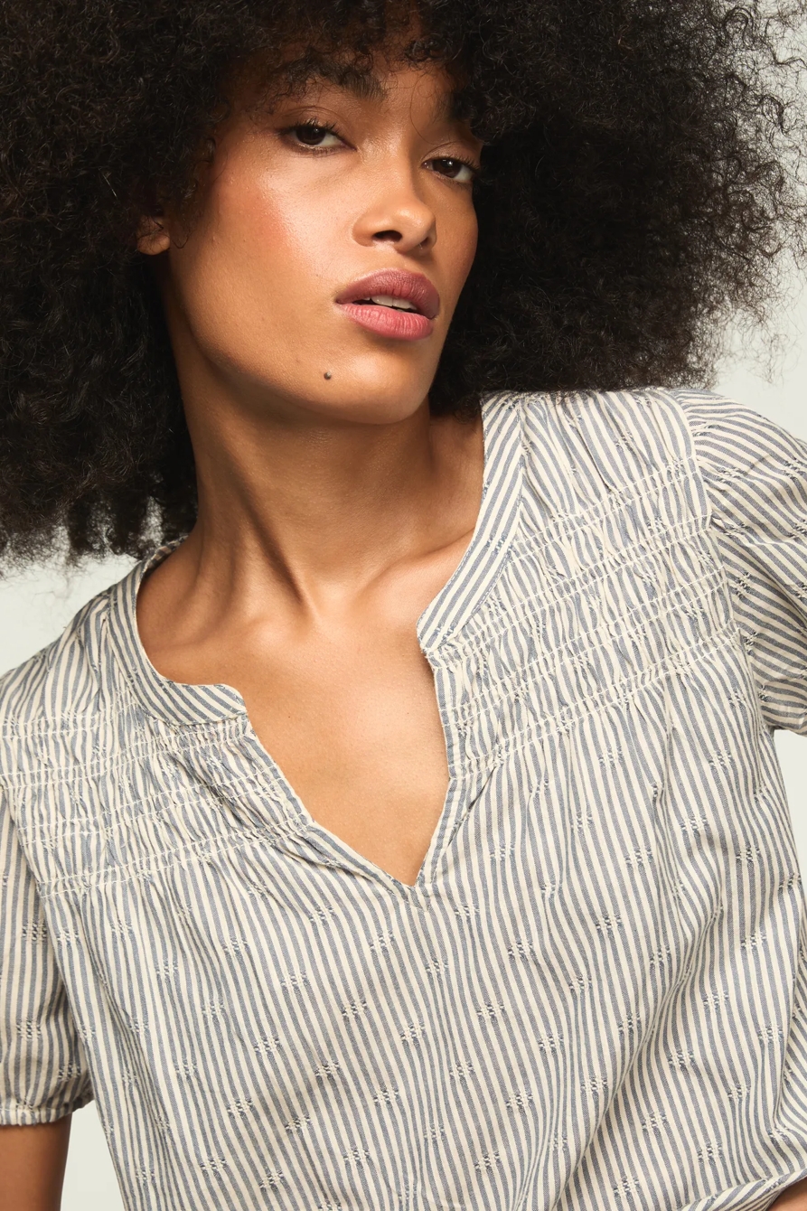 SMOCKED NOTCH NECK PUFF SLEEVE TOP, image 2