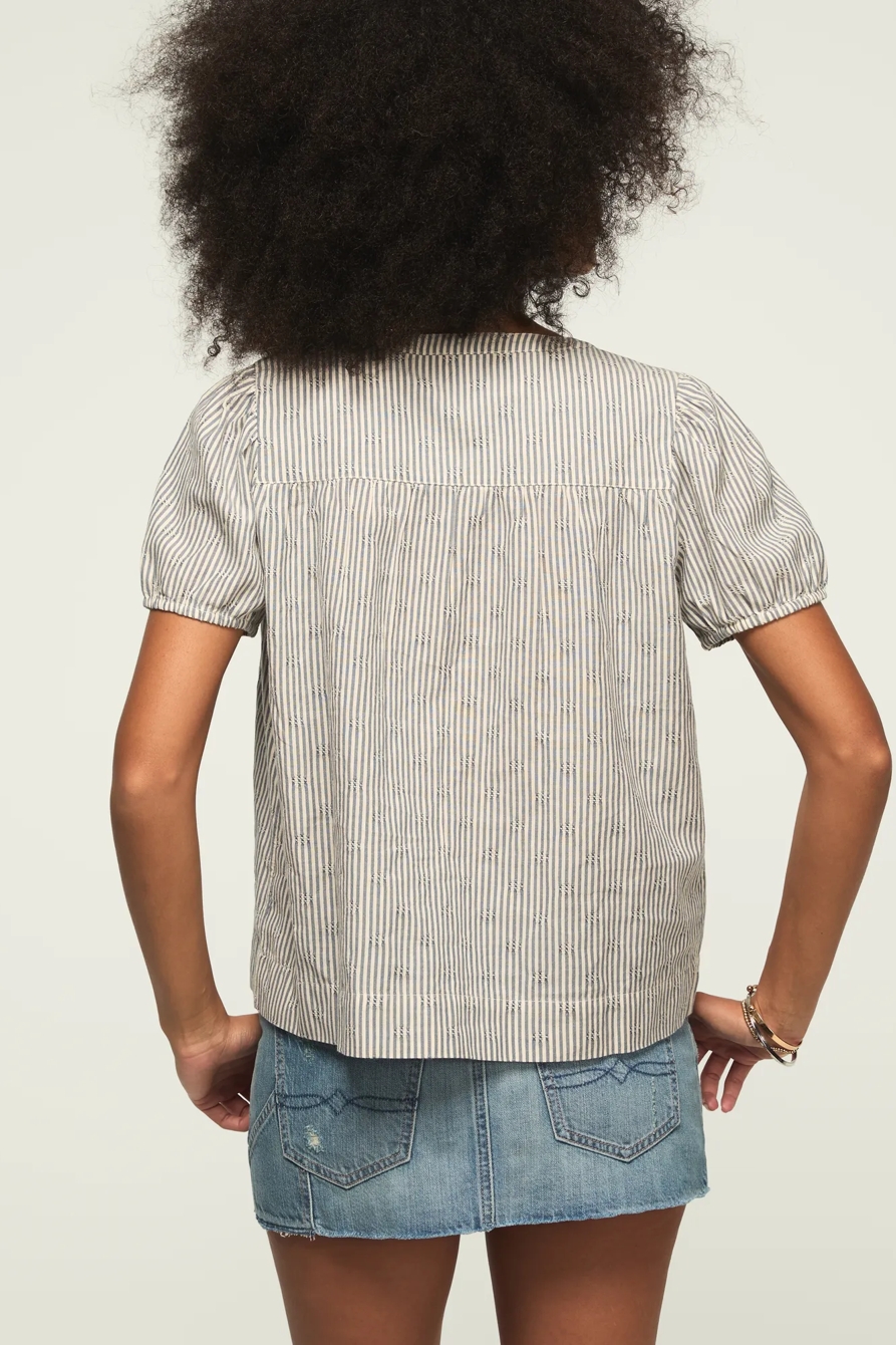 SMOCKED NOTCH NECK PUFF SLEEVE TOP, image 3