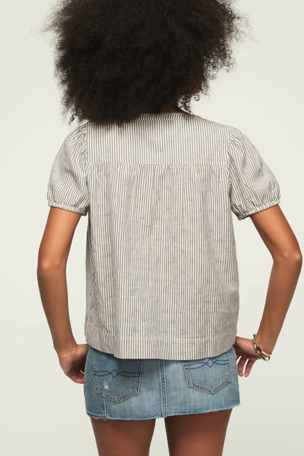 SMOCKED NOTCH NECK PUFF SLEEVE TOP, image 3